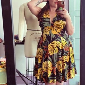 Wax Poetic Raquel Dress in Tropical Leaves print
